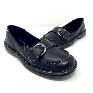Born Shoes Womens 6.5 Mindy Black Leather Loafer Buckle Flats Slip On Comfort